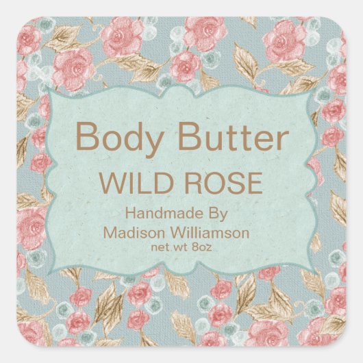 Body Butter | Vintage florale Personalisiert Quadratischer Aufkleber (Vorderseite)