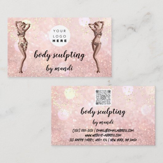 Body Care Fashion Logo QR Code Bikini Rose Visitenkarte (Vorne/Hinten)