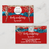 Body Care Fashion Logo QRCode Rose Red Blue Bikini Visitenkarte (Vorne/Hinten)