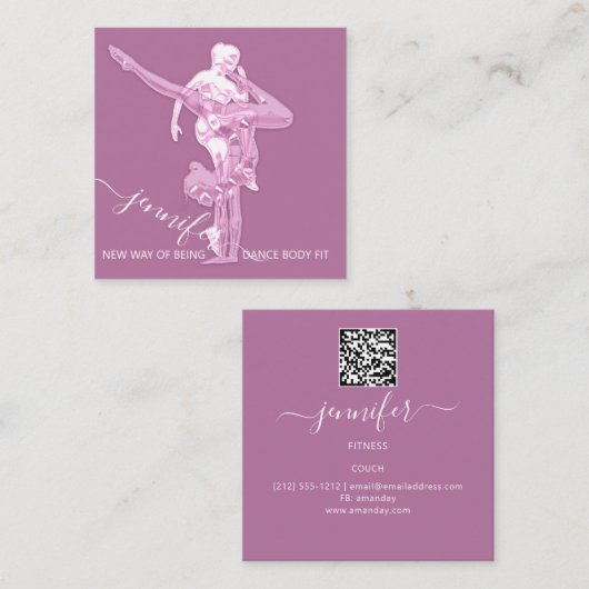 Body Fitness Dance Couch QRCODE Logo Pink Pastell Quadratische Visitenkarte (Vorne/Hinten)