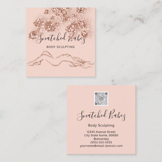 Body-Logo-Massage Skulptur QRCODE-Rose WELLNESS-CE Quadratische Visitenkarte (Vorne/Hinten)