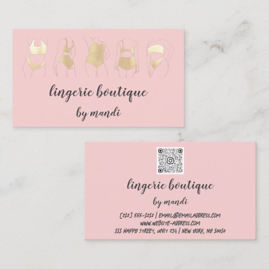Body Logo QRCode Bikini Unterwäsche Shop Gold Rose Visitenkarte (Vorne/Hinten)