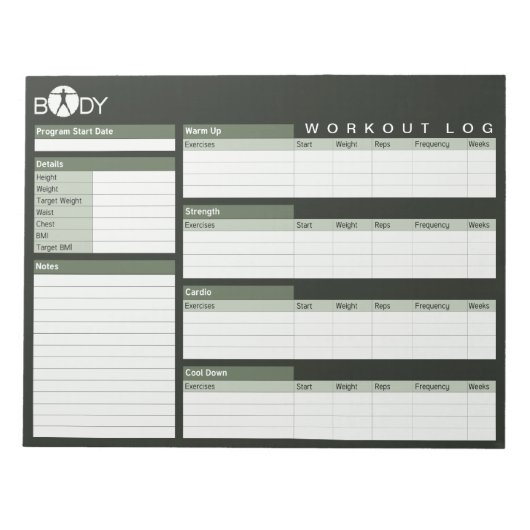 Body Madness Personal Workout Log Planner Notepad Notizblock (Vorderseite)