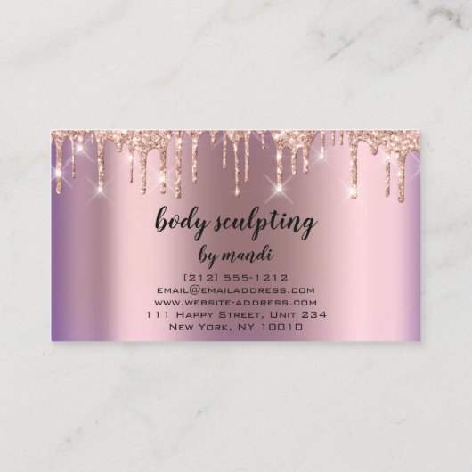Body Sclupting Beauty Logo Glitzer Tropfen Eggplan Visitenkarte (Rückseite)
