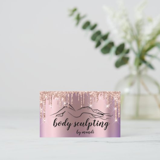 Body Sclupting Beauty Logo Glitzer Tropfen Eggplan Visitenkarte (Stehend Vorderseite)