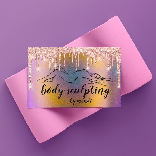 Body Sclupting Beauty Logo Glitzer Tropfen Hologra Visitenkarte