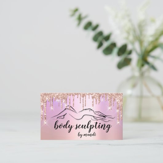 Body Sclupting Beauty Logo Glitzer Tropfen Lila Visitenkarte (Stehend Vorderseite)