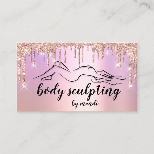 Body Sclupting Beauty Logo Glitzer Tropfen Lila Visitenkarte (Vorderseite)