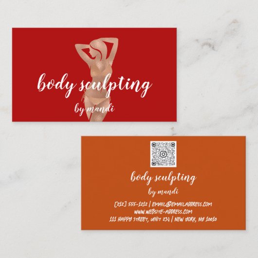 Body Sclupting Massage Logo Rote Rose Bikini QR Visitenkarte (Vorne/Hinten)