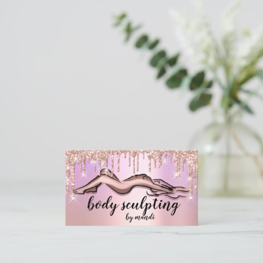 Body Sculpting Beauty Logo Glitzer Tropfen Rose Visitenkarte (Stehend Vorderseite)