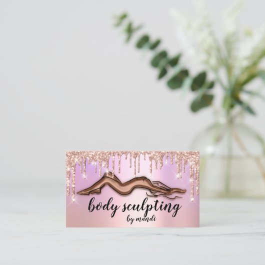 Body Sculpting Beauty Logo Glitzer Tropfen Skinny Visitenkarte (Stehend Vorderseite)