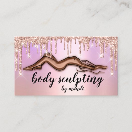 Body Sculpting Beauty Logo Glitzer Tropfen Skinny Visitenkarte (Vorderseite)