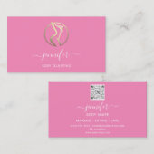 Body Shaping Sculpting Massage Gold Logo QR Rosa Visitenkarte (Vorne/Hinten)