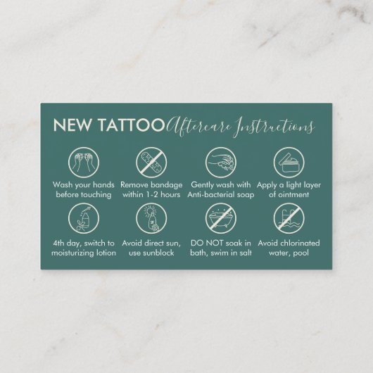 Body Tattoo Art Aftercare Instructions Visitenkarte (Rückseite)