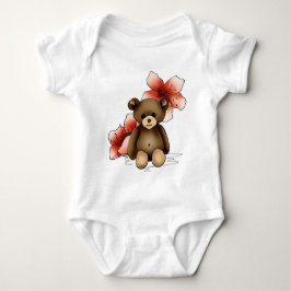 Body weißes Baby mit Teddy und Kirschbaumblumen Strampler