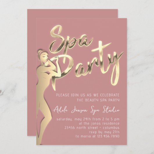 Body WELLNESS-CENTER Party Instant Download Gold R Einladung (Vorne/Hinten)
