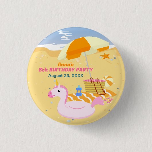 Bodyboard Girl Spaß Strand Geburtstagsparty Button (Vorderseite)