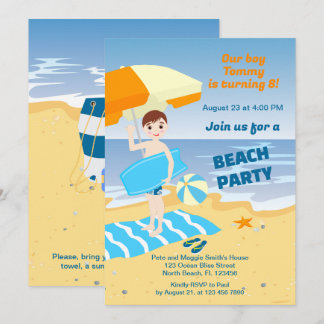 Bodyboard Junge Spaß Strand Geburtstagsparty Einladung