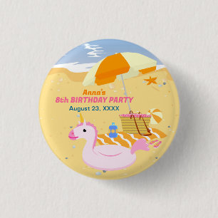 Bodyboard-Mädchen lustige Strand-Geburtstagsfeier Button