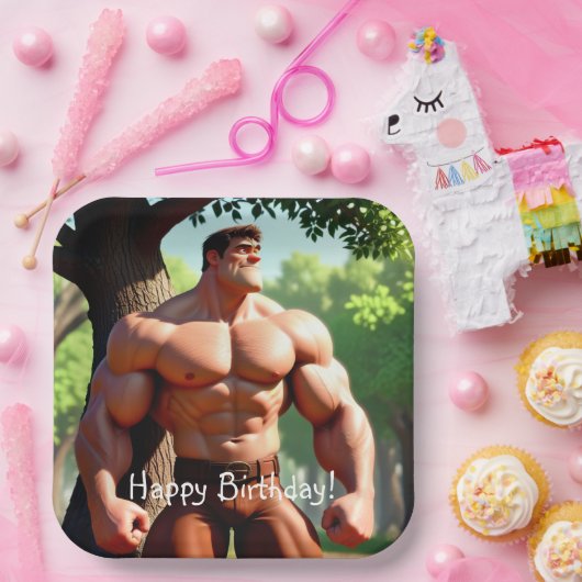 Bodybuilder Birthday Pappteller (Party)