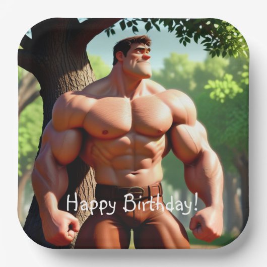 Bodybuilder Birthday Pappteller (Vorderseite)