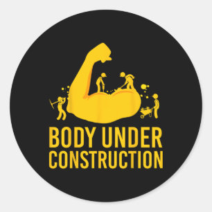 Bodybuilder Body Under Construction Funny Gym Body Runder Aufkleber