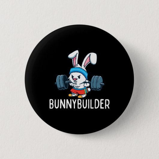 Bodybuilder Bunny Oaster Bunnybuilder Fitness Gym Button (Vorderseite)