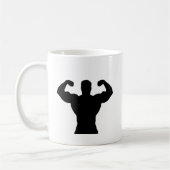 Bodybuilder, der Muskeln biegt Kaffeetasse (Links)
