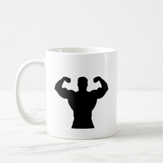 Bodybuilder, der Muskeln biegt Kaffeetasse (Links)