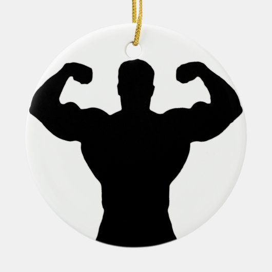 Bodybuilder, der Muskeln biegt Keramik Ornament (Vorne)