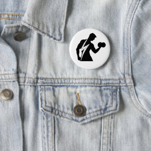 Bodybuilder Fitness Grafik Weißer Runder Knopf Pin Button