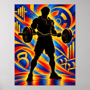 Bodybuilder führt eine Langhantel-Bizeps-Curl-Silh Poster