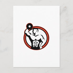 Bodybuilder hebt Dumbell Retro Postkarte