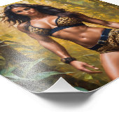 Bodybuilder in Leopard Skin Outfit in Rainforest Fotodruck (Ecke)