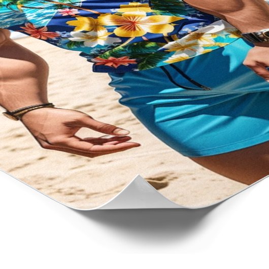 Bodybuilder-Modell am Hawaii Beach Poster (Ecke)