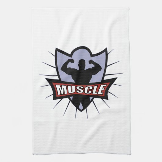 Bodybuilder-Muskel-Logo Geschirrtuch (Vertikal)