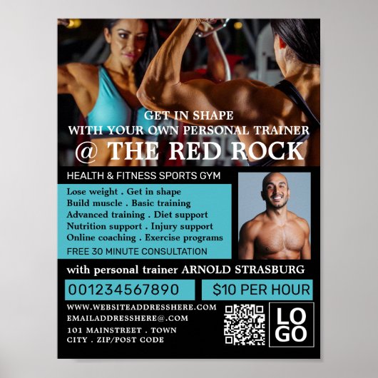 Bodybuilder, Personal Trainer, Gymnastikwerbung Poster (Vorne)