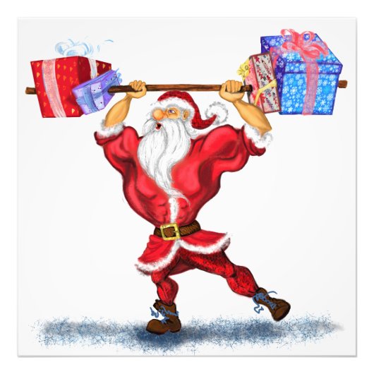 Bodybuilder Santa Claus mit Weihnachtsgeschenken - Fotodruck (Vorne)