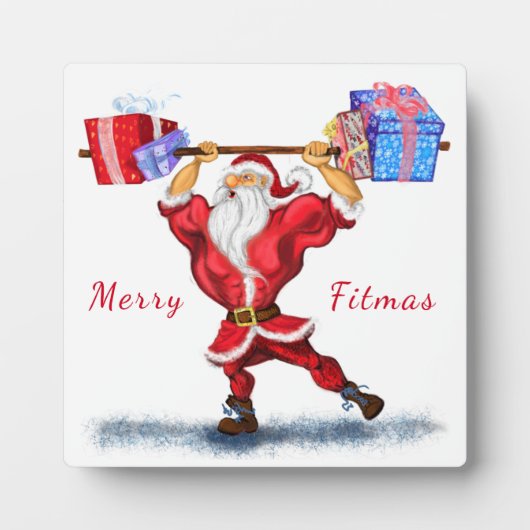 Bodybuilder Santa Claus mit Weihnachtsgeschenken - Fotoplatte (Vorderseite)