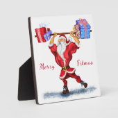 Bodybuilder Santa Claus mit Weihnachtsgeschenken - Fotoplatte (Vorderseite)