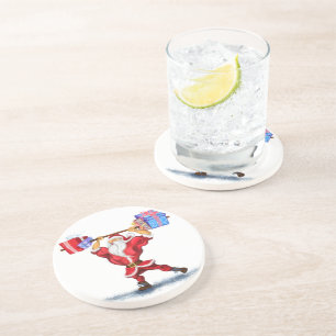 Bodybuilder Santa Claus mit Weihnachtsgeschenken - Getränkeuntersetzer