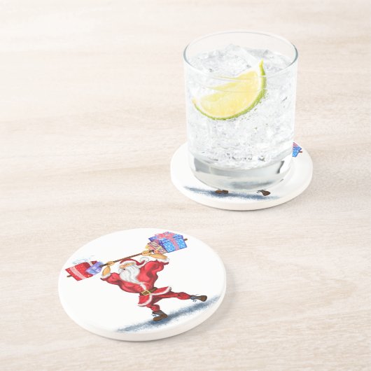 Bodybuilder Santa Claus mit Weihnachtsgeschenken - Getränkeuntersetzer (Seite)