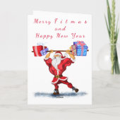Bodybuilder Santa Claus mit Weihnachtsgeschenken - Karte (Rückseite)
