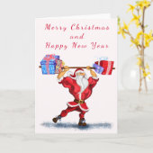 Bodybuilder Santa Claus mit Weihnachtsgeschenken - Karte (Gelbe Blume)