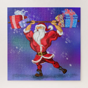 Bodybuilder Santa Claus mit Weihnachtsgeschenken - Puzzle