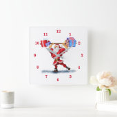 Bodybuilder Santa Claus mit Weihnachtsgeschenken - Quadratische Wanduhr (Zuhause)