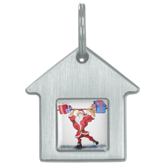 Bodybuilder Santa Funny Weihnachtsgeschenk Pet ID- Tiermarke (Vorderseite)