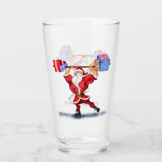 Bodybuilder Santa Funny Weihnachtsglas Glas (Vorderseite)
