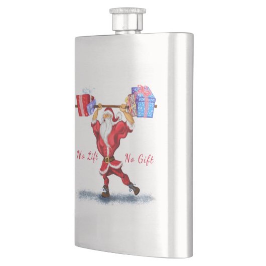 Bodybuilder Santa mit Weihnachtsgeschenk Funny Fla Flachmann (Links)