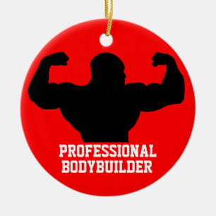 Bodybuilder-Verzierungs-rotes Blau Keramik Ornament